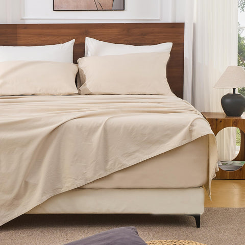 Bedlifes queen size French linen sheets top view show cooling, breathable fabric.