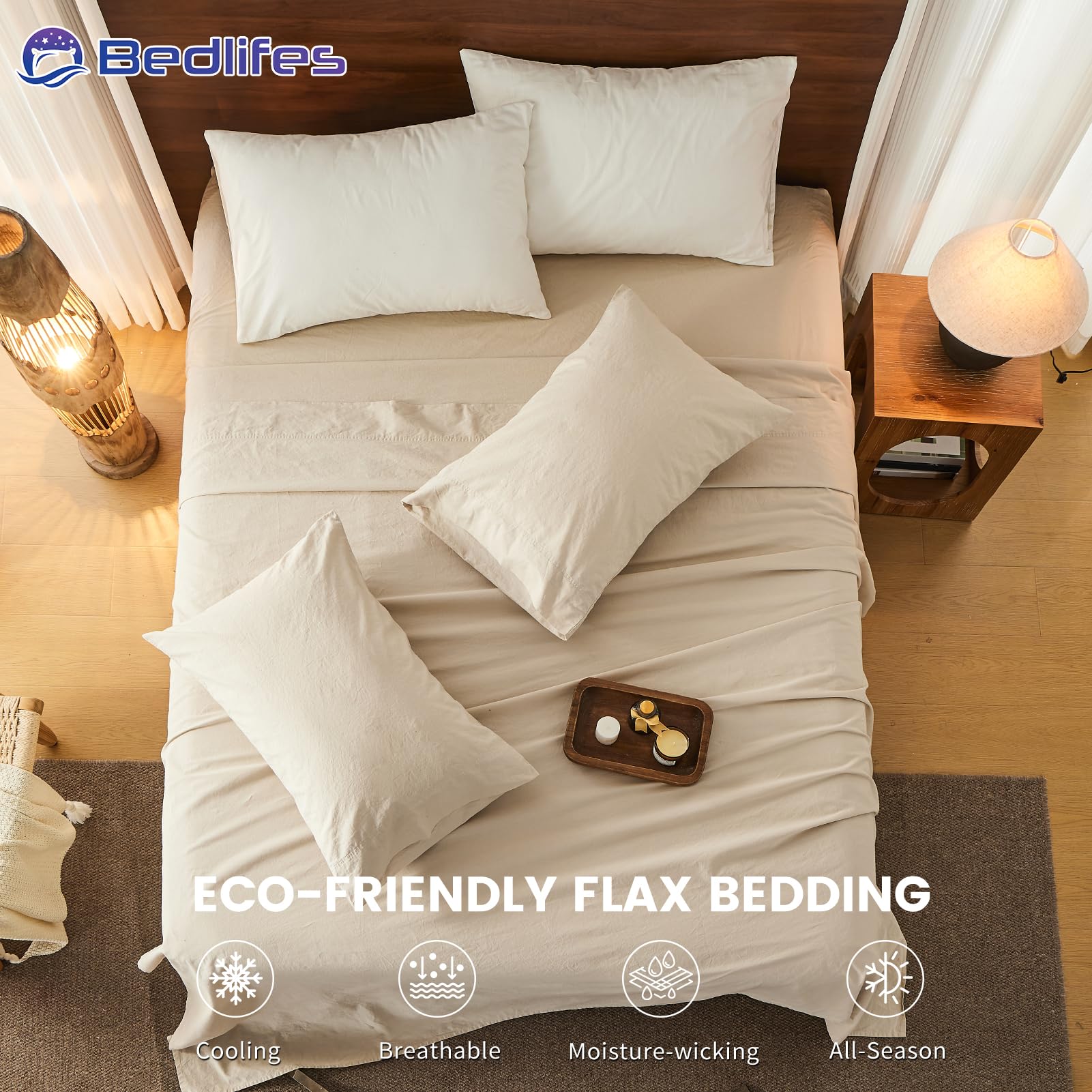 Bedlifes linen weave close-up highlights durable fibers and breathable comfort.