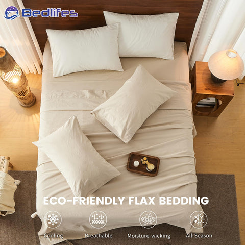 Bedlifes linen weave close-up highlights durable fibers and breathable comfort.