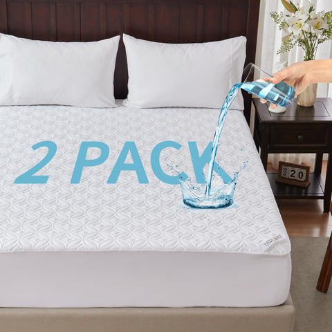 BEDLORE 2 Pack Waterproof Mattress Protector front view shows plush quilted top for comfort.