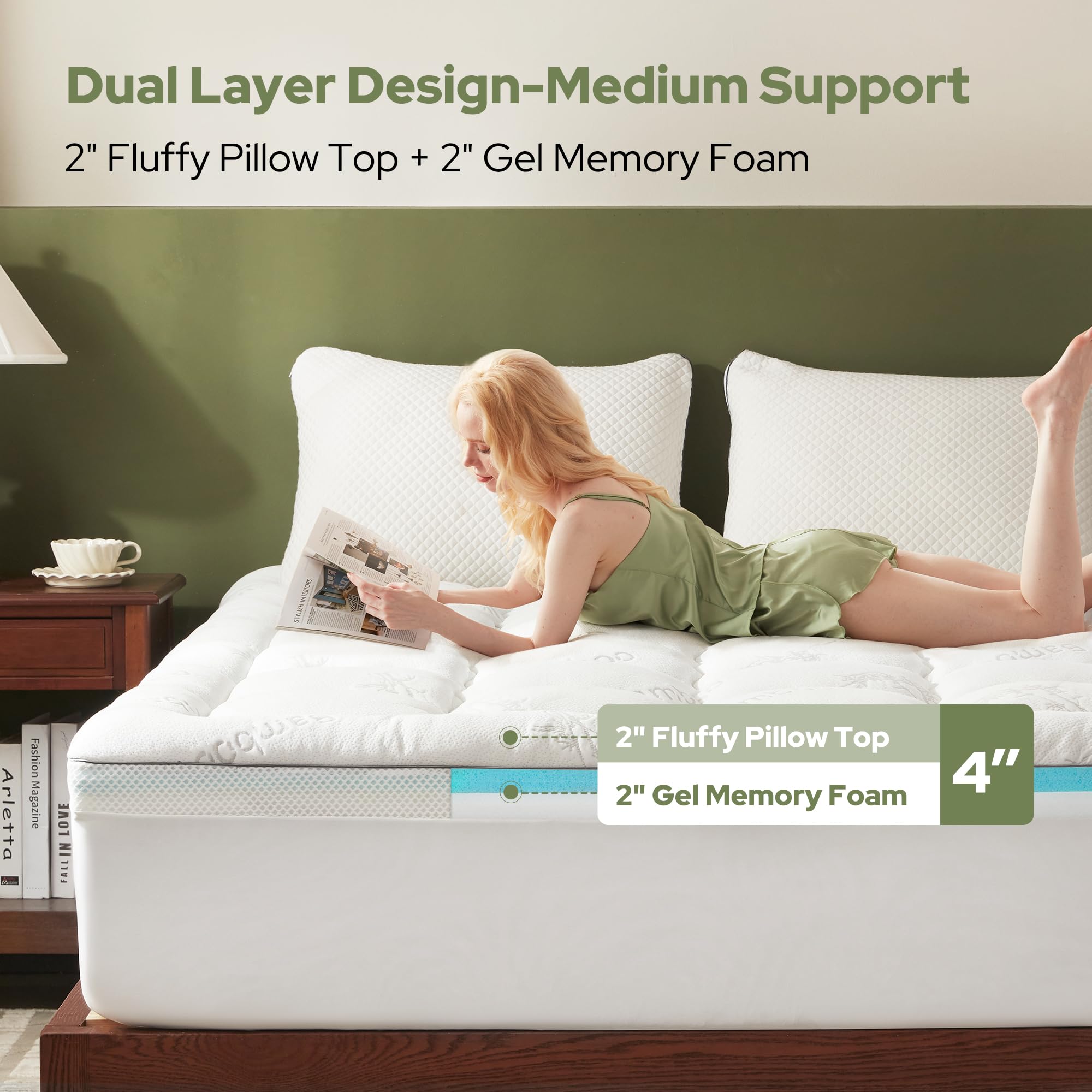 BEDLORE 2 in 1 gel memory foam layer offers firm support