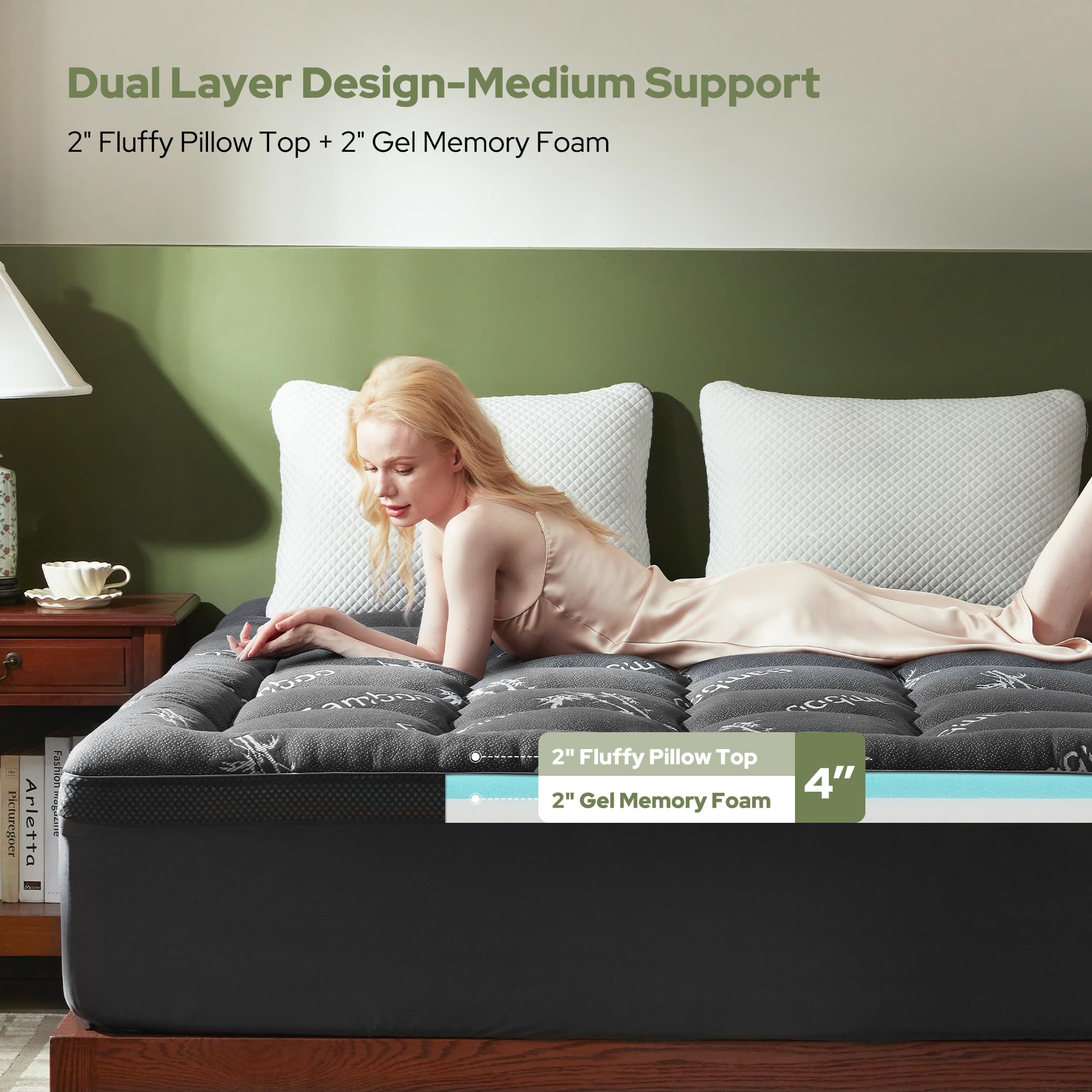 BEDLORE 2in gel memory foam layer provides firmer support and cooling