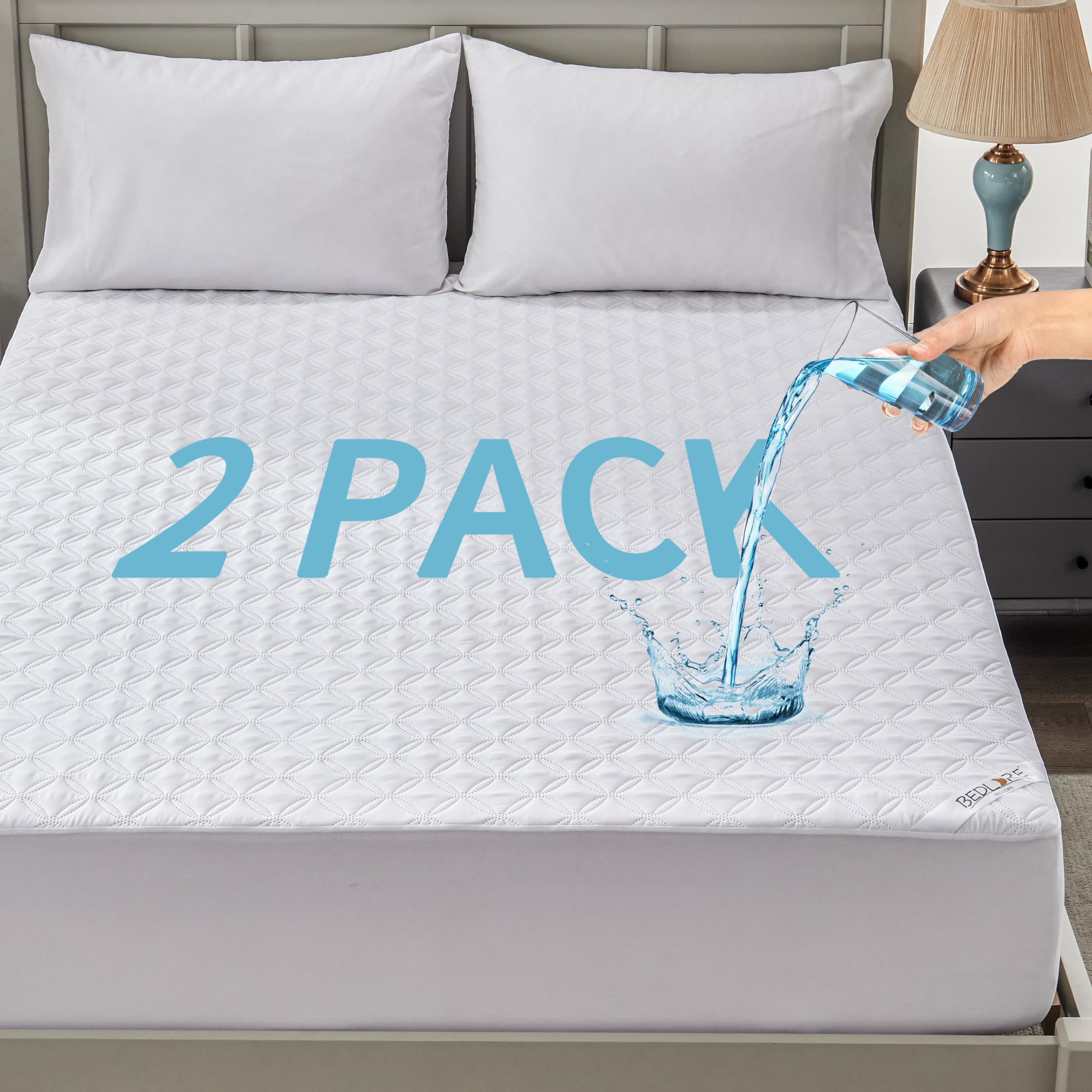 BEDLORE 2 pack waterproof twin mattress protector with TPU layer for spill protection