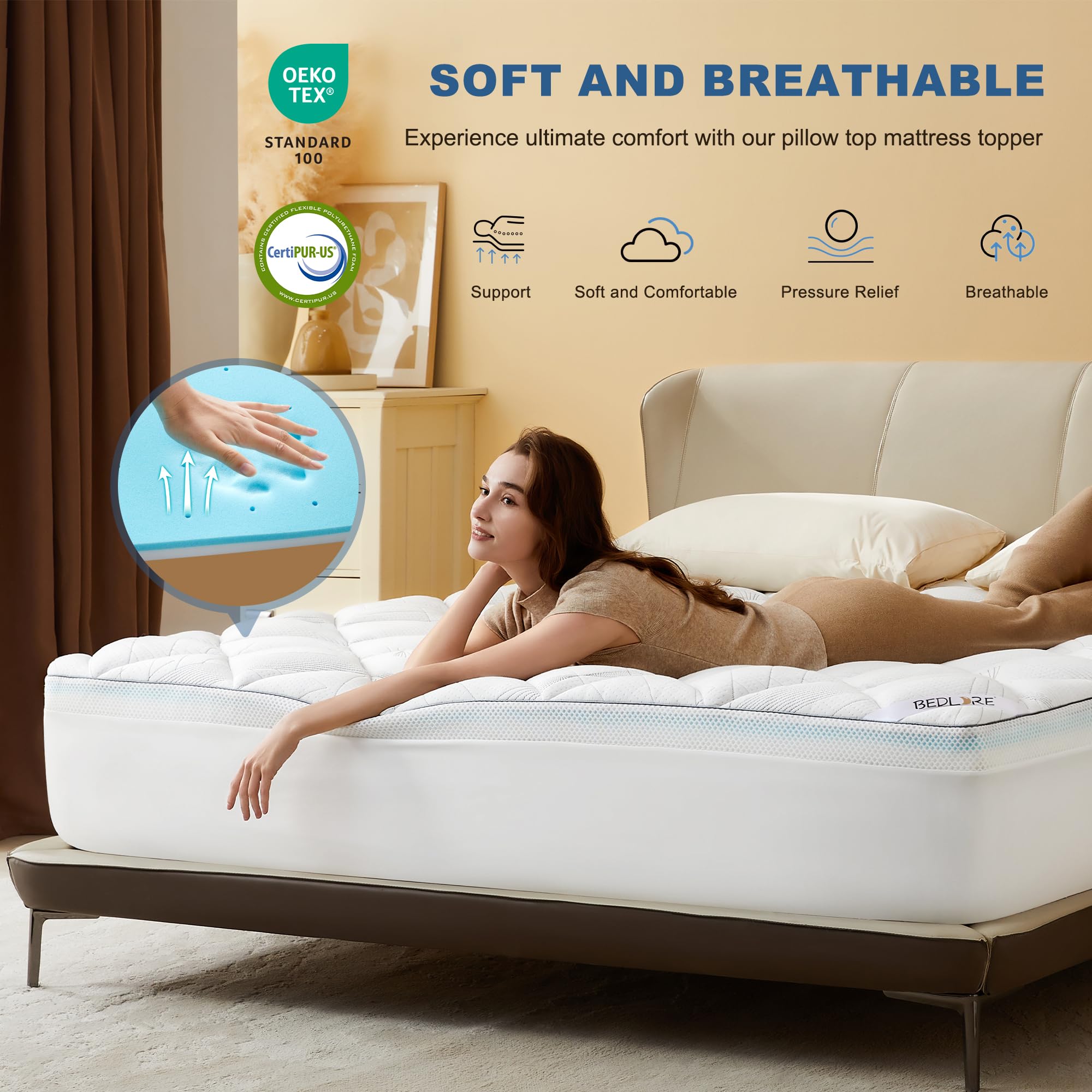 Bedlore king topper bamboo cover close-up demonstrating breathable fabric