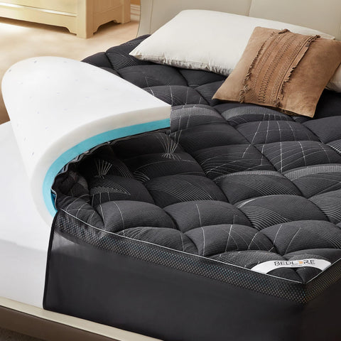 BEDLORE 4-Inch Queen Topper gel memory foam close-up showing contouring support.