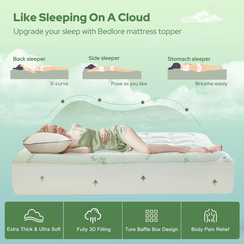 BEDLORE elasticized bed skirt ensures topper stays in place