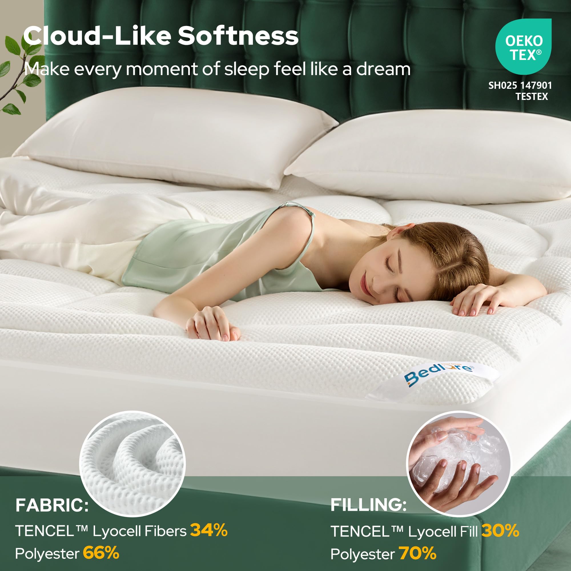 BEDLORE breathable topper promotes airflow for a cooler night's sleep.