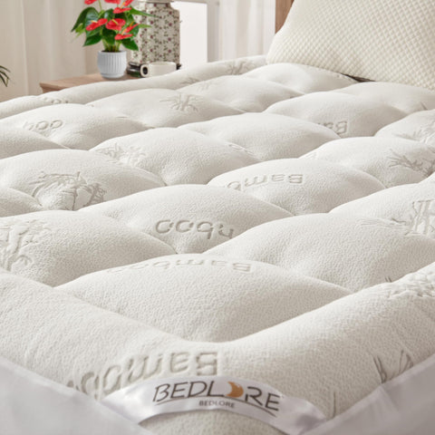 BEDLORE California King mattress topper folded on bed for quick comfort upgrade