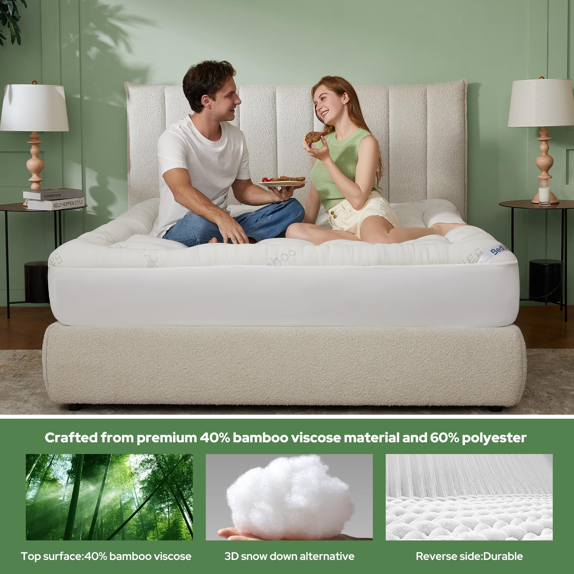 BEDLORE deep-pocket elastic-fit demonstrates secure mattress attachment.