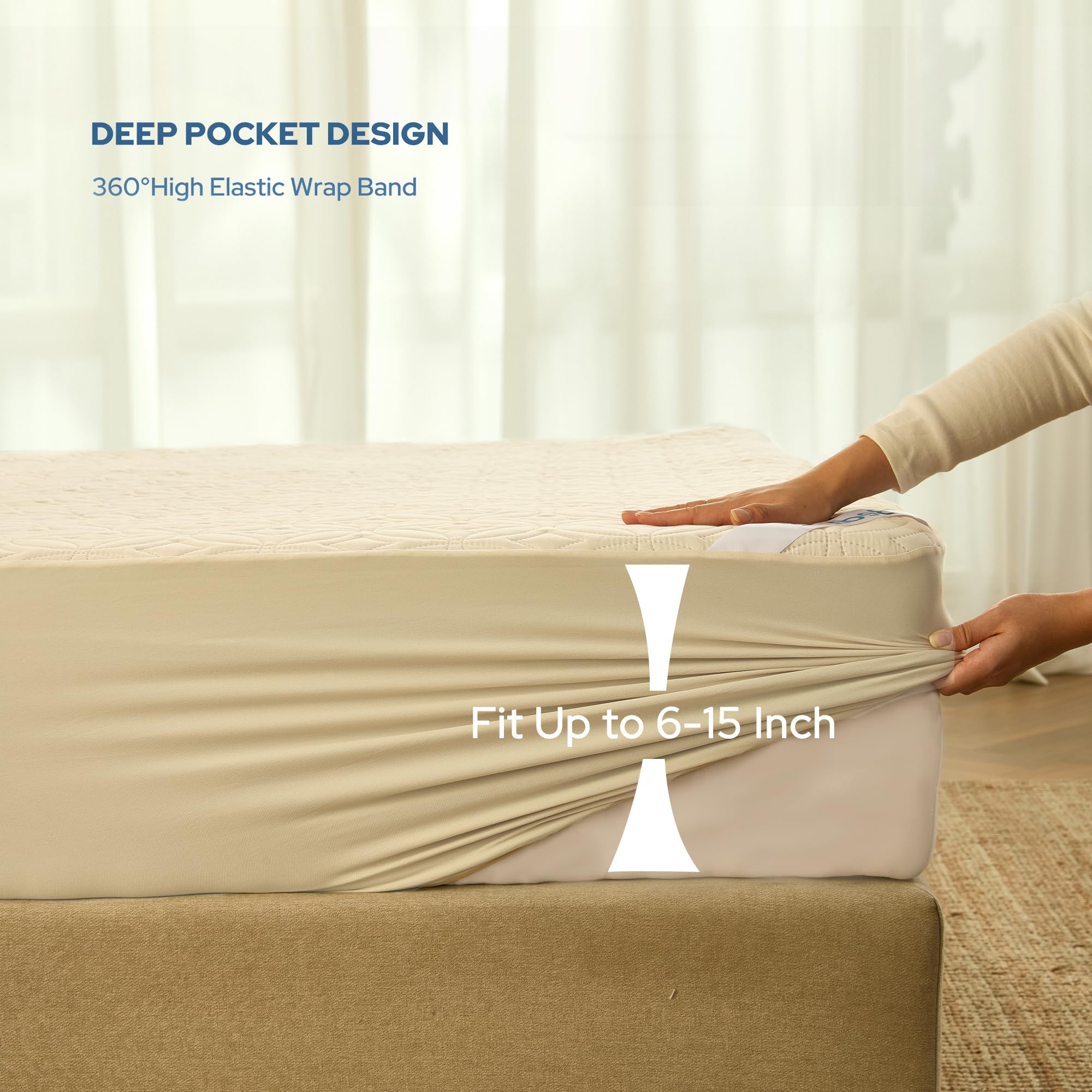 BEDLORE deep-pocket fit keeps the protector secure on mattresses up to 18 inches.