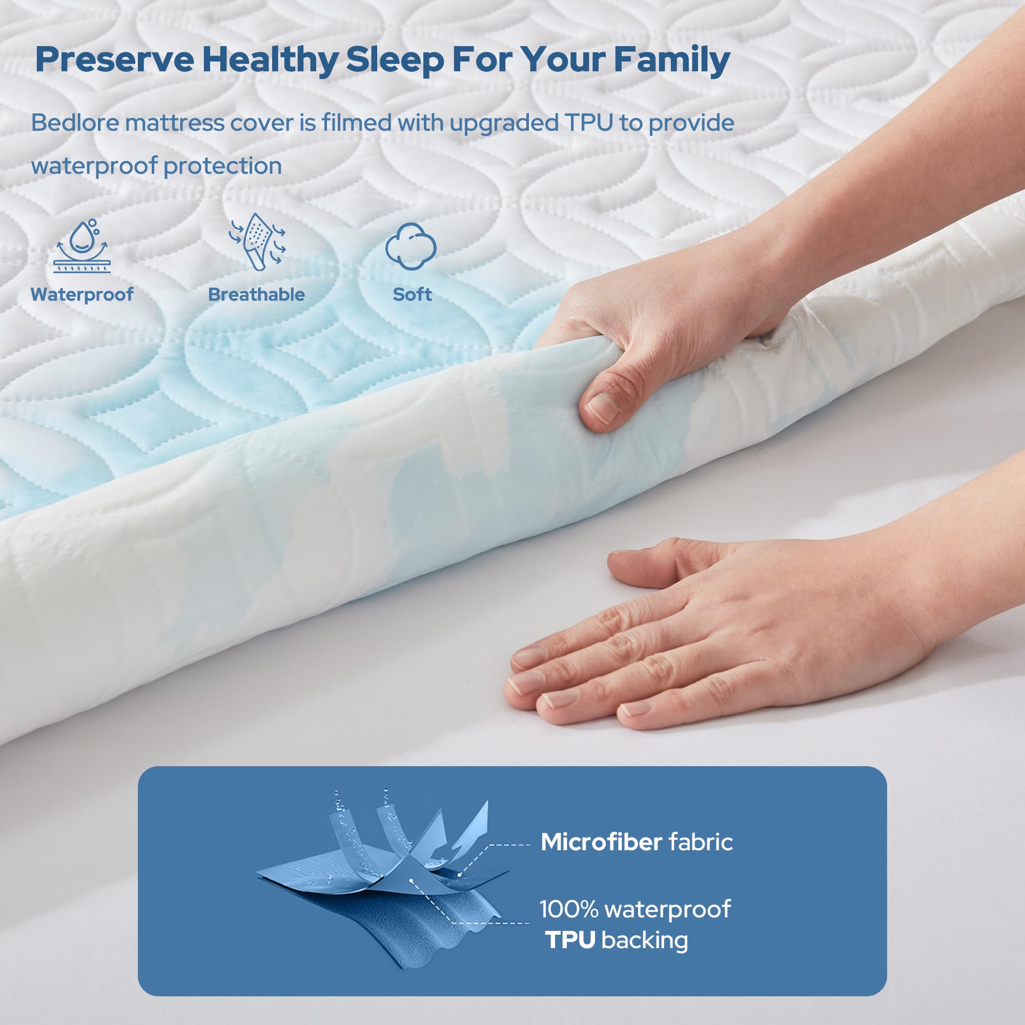 Bedlore deep-pocket design fits most mattresses securely for a comfortable sleep surface