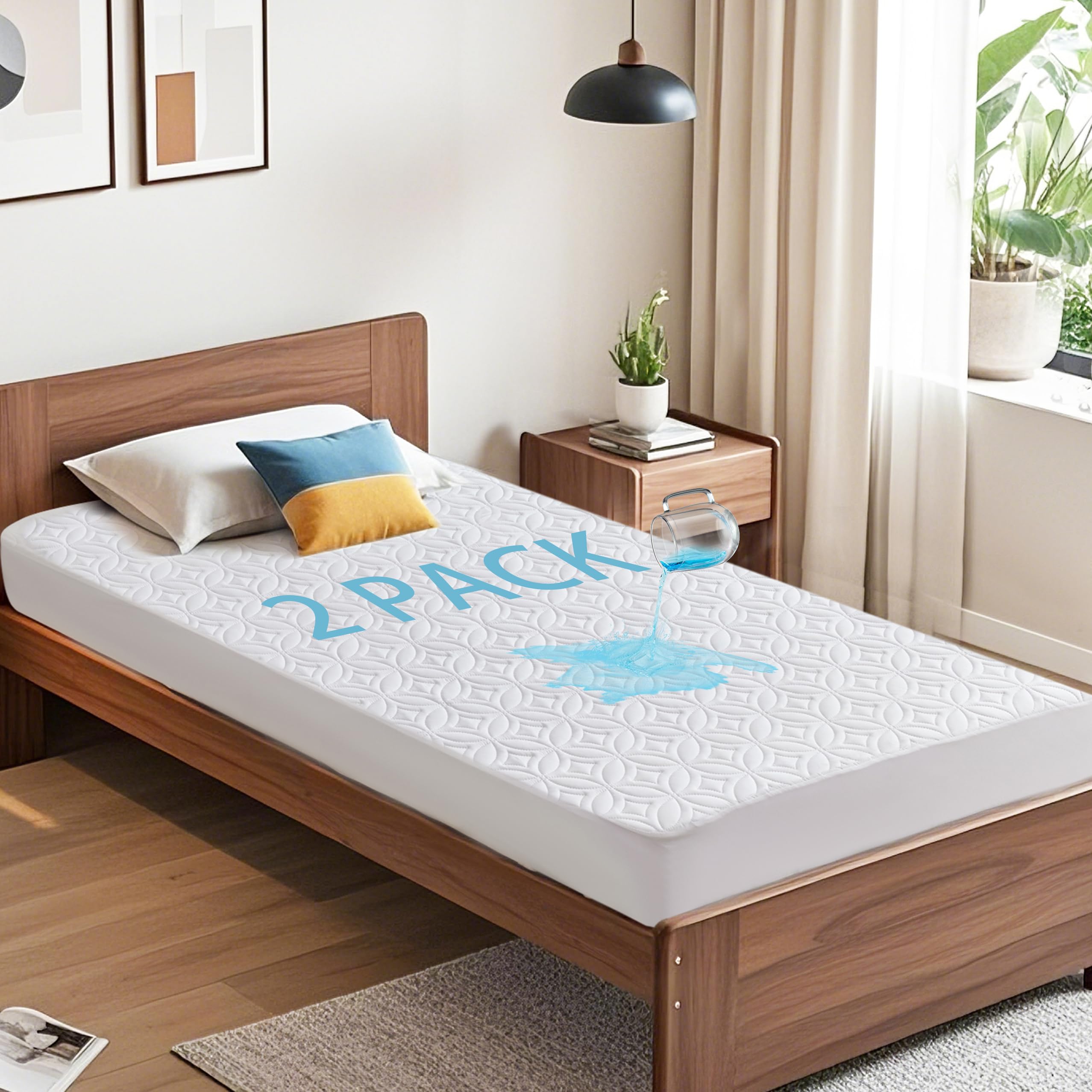 Bedlore twin-xl waterproof mattress protector with diamond quilt top for soft, protective coverage