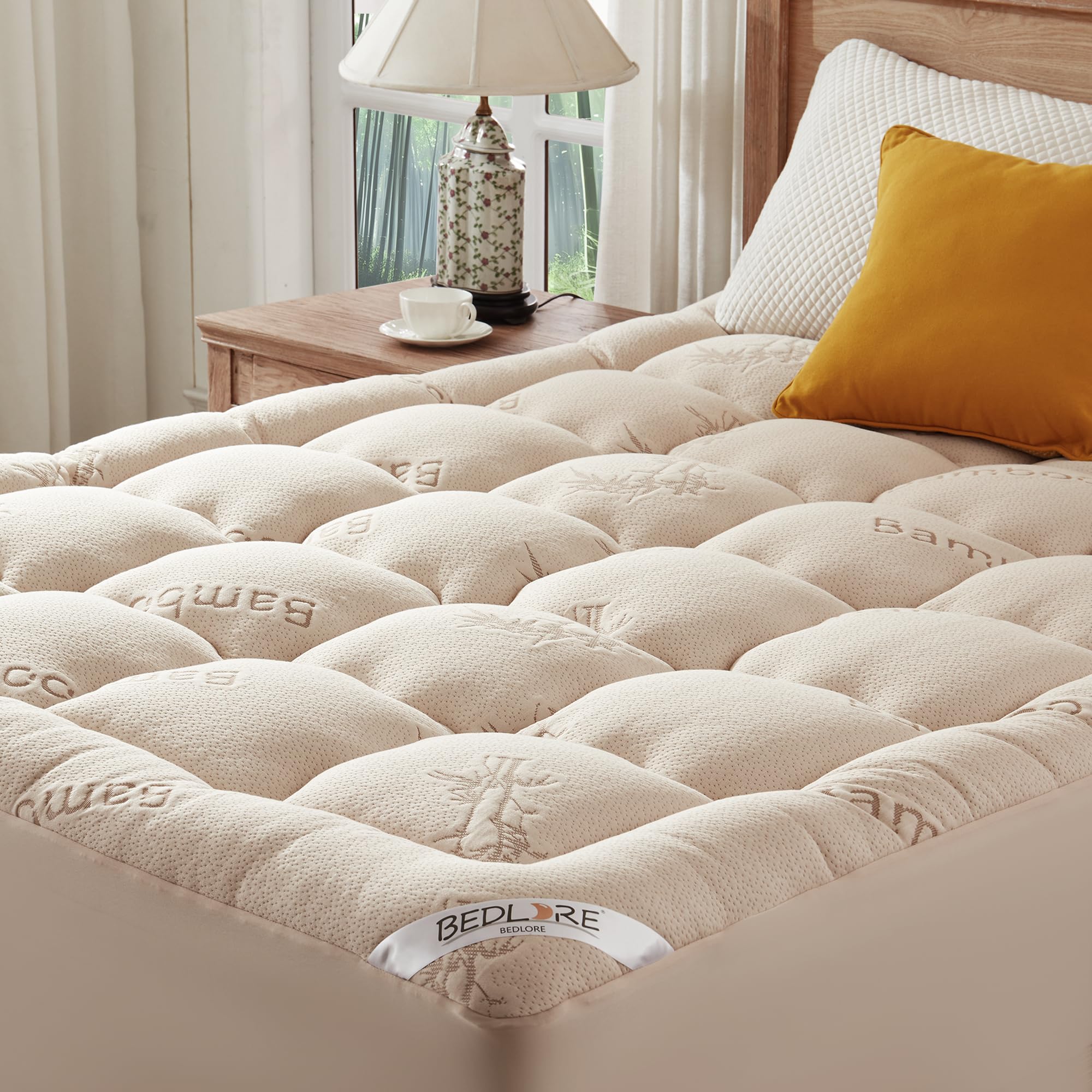 BEDLORE full-size mattress topper beige for enhanced comfort and fit