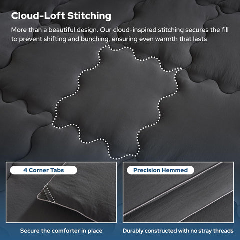 BEDLORE King Comforter Duvet Insert with box-stitch design keeps filling evenly fluffy.