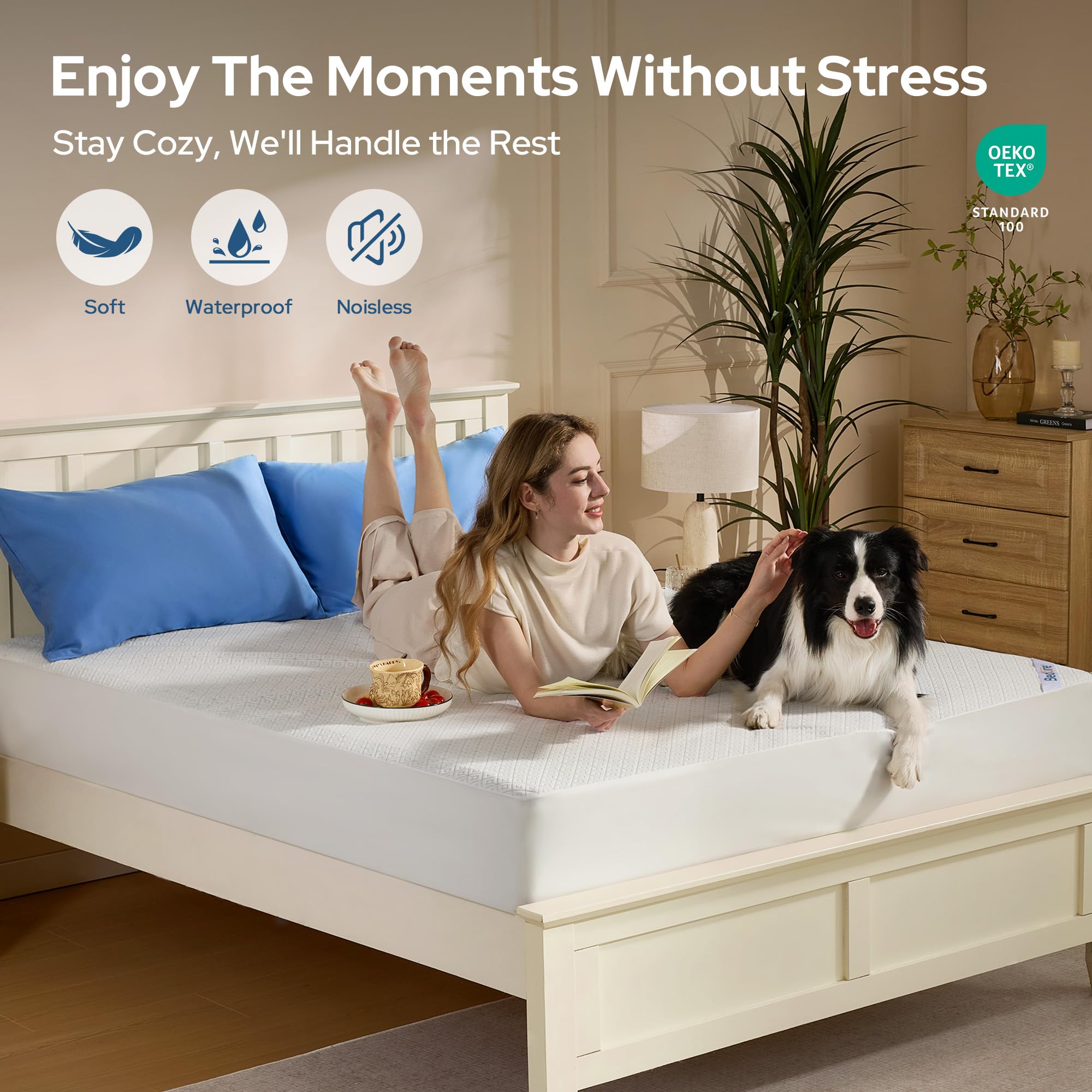 BEDLORE King Mattress Protector noiseless image showing quiet sleep experience