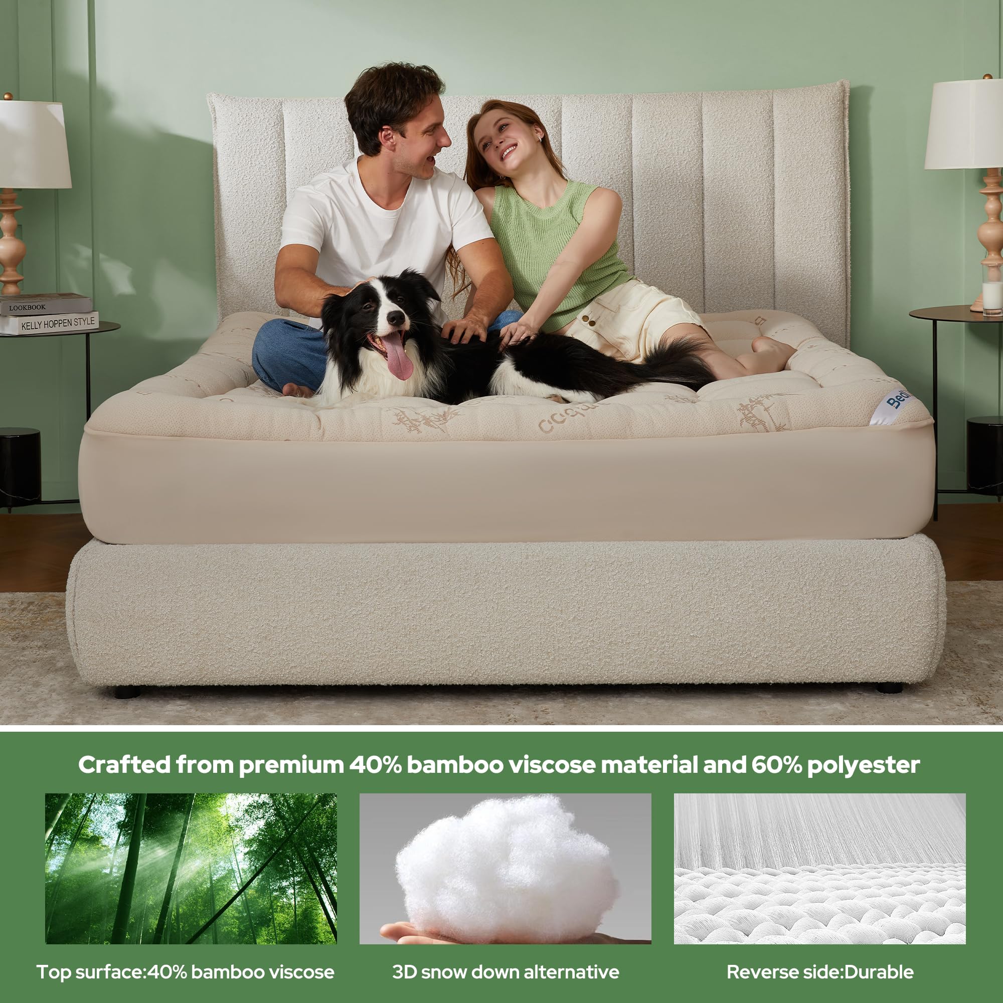 BEDLORE king topper with stretchable pockets keeps mattress cover secure