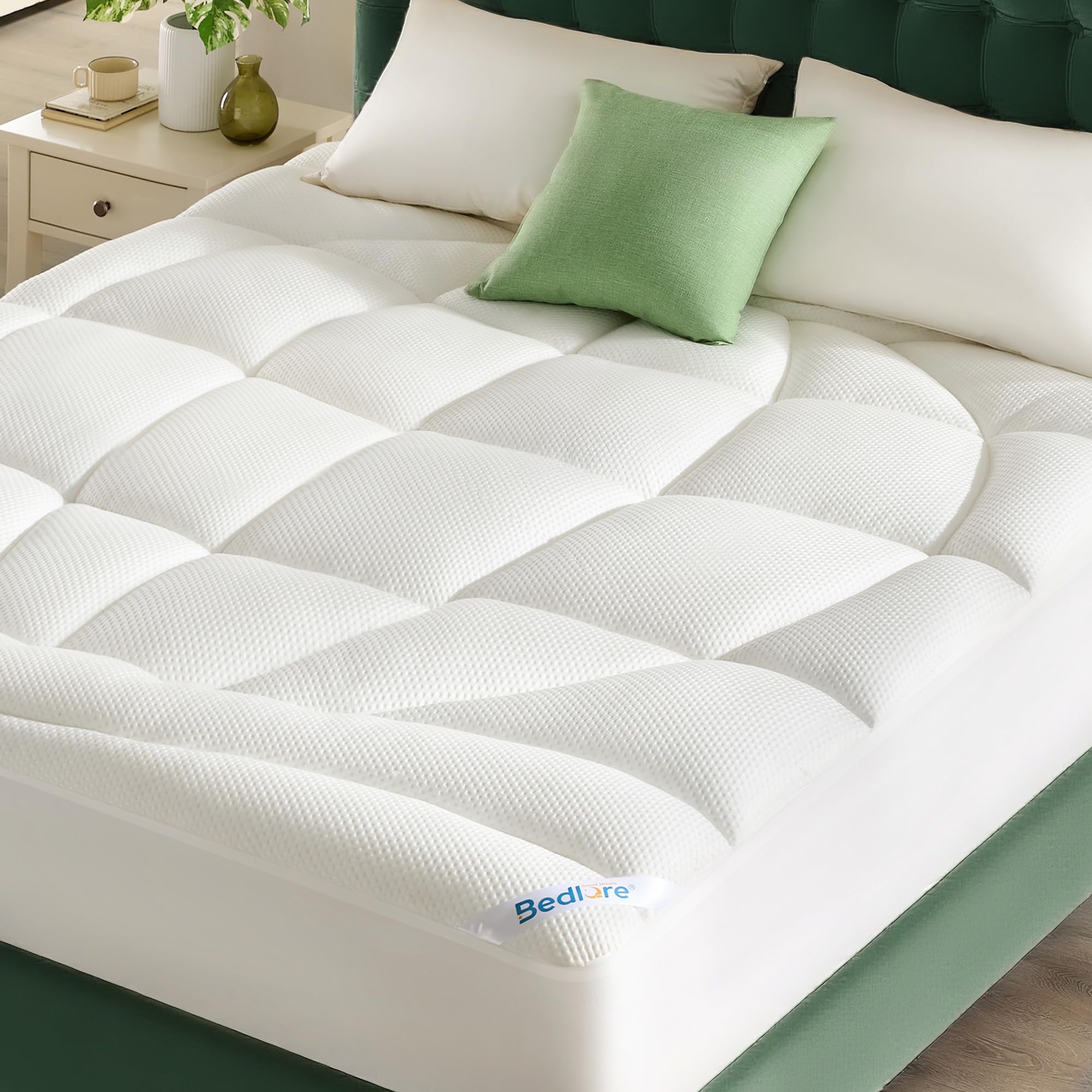 BEDLORE King Mattress Topper close-up shows plush texture for breathable comfort.