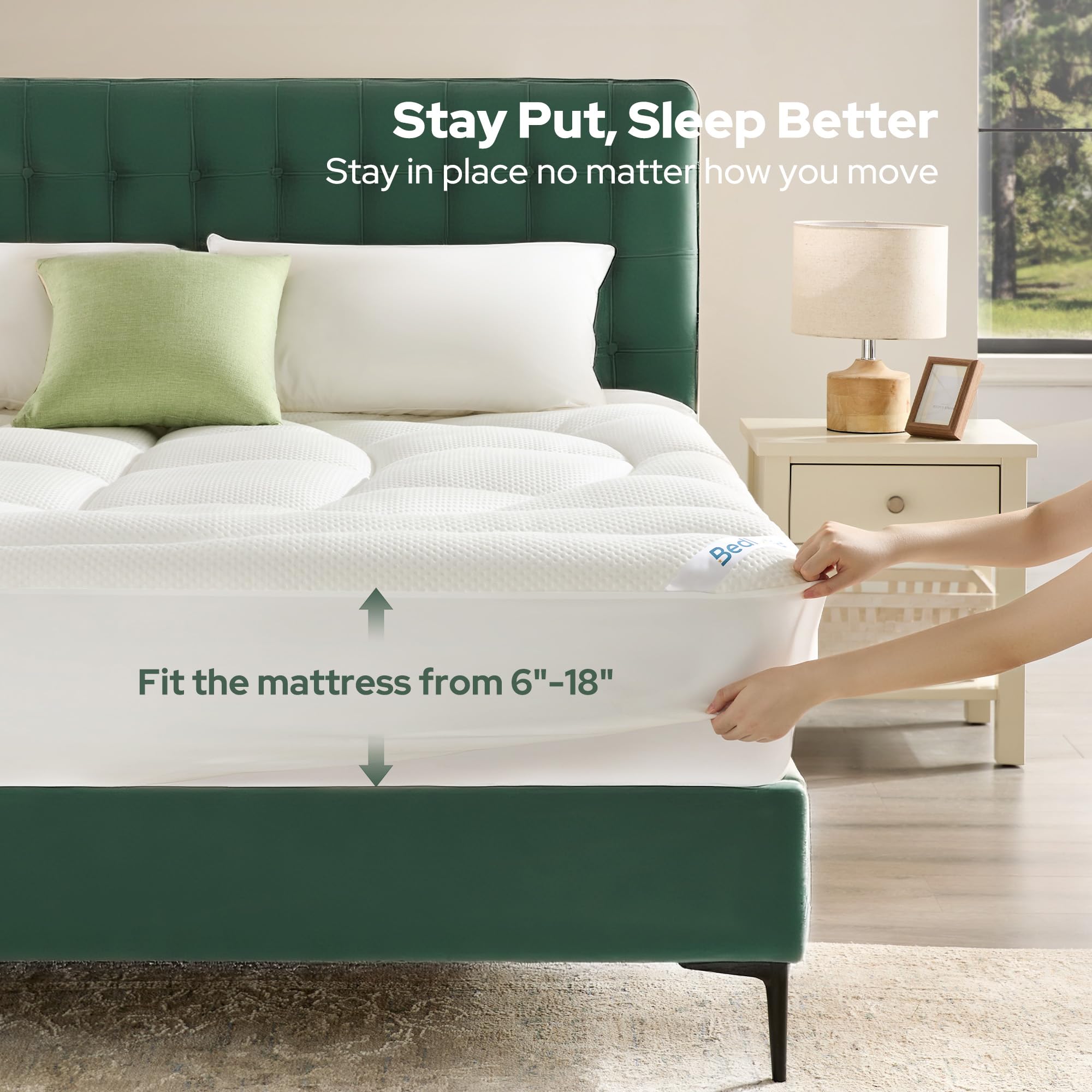 BEDLORE machine-washable mattress pad for convenient freshness.