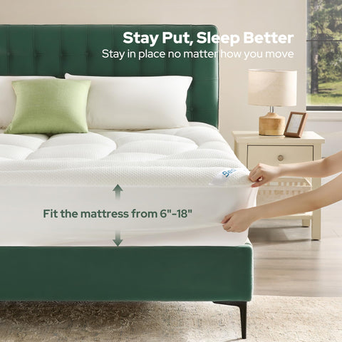 BEDLORE machine-washable mattress pad for convenient freshness.