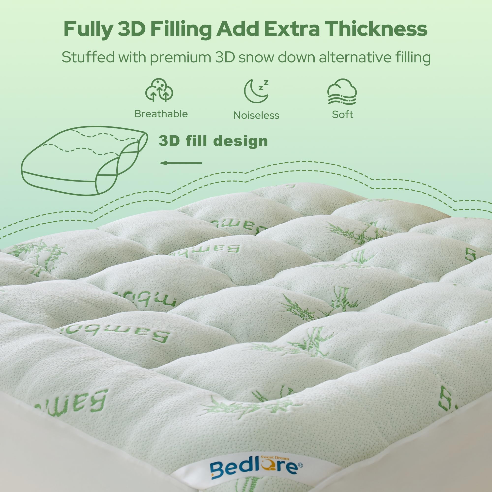 BEDLORE breathable cooling design on queen topper