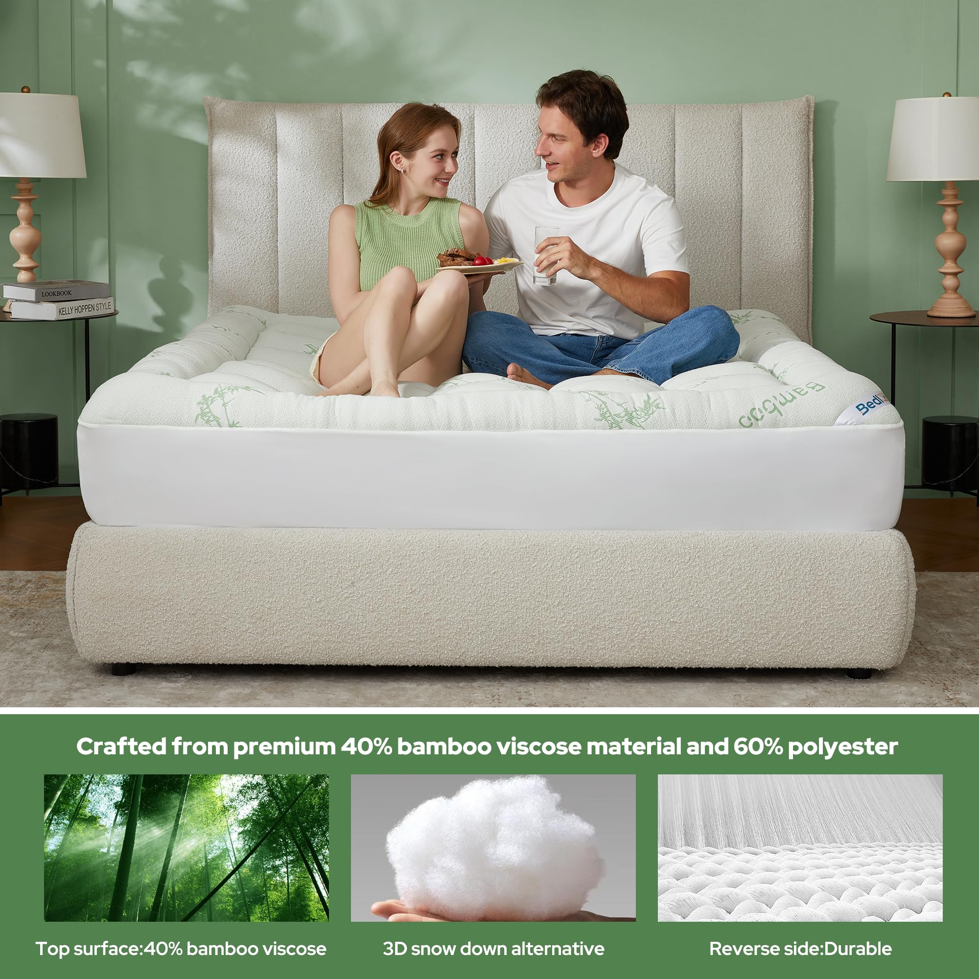 BEDLORE topper with deep pockets and elastic sides for secure fit