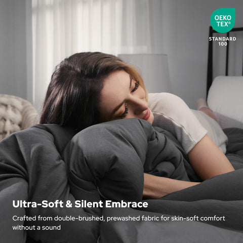 BEDLORE Queen Comforter fabric close-up reveals plush texture and skin-friendly feel.