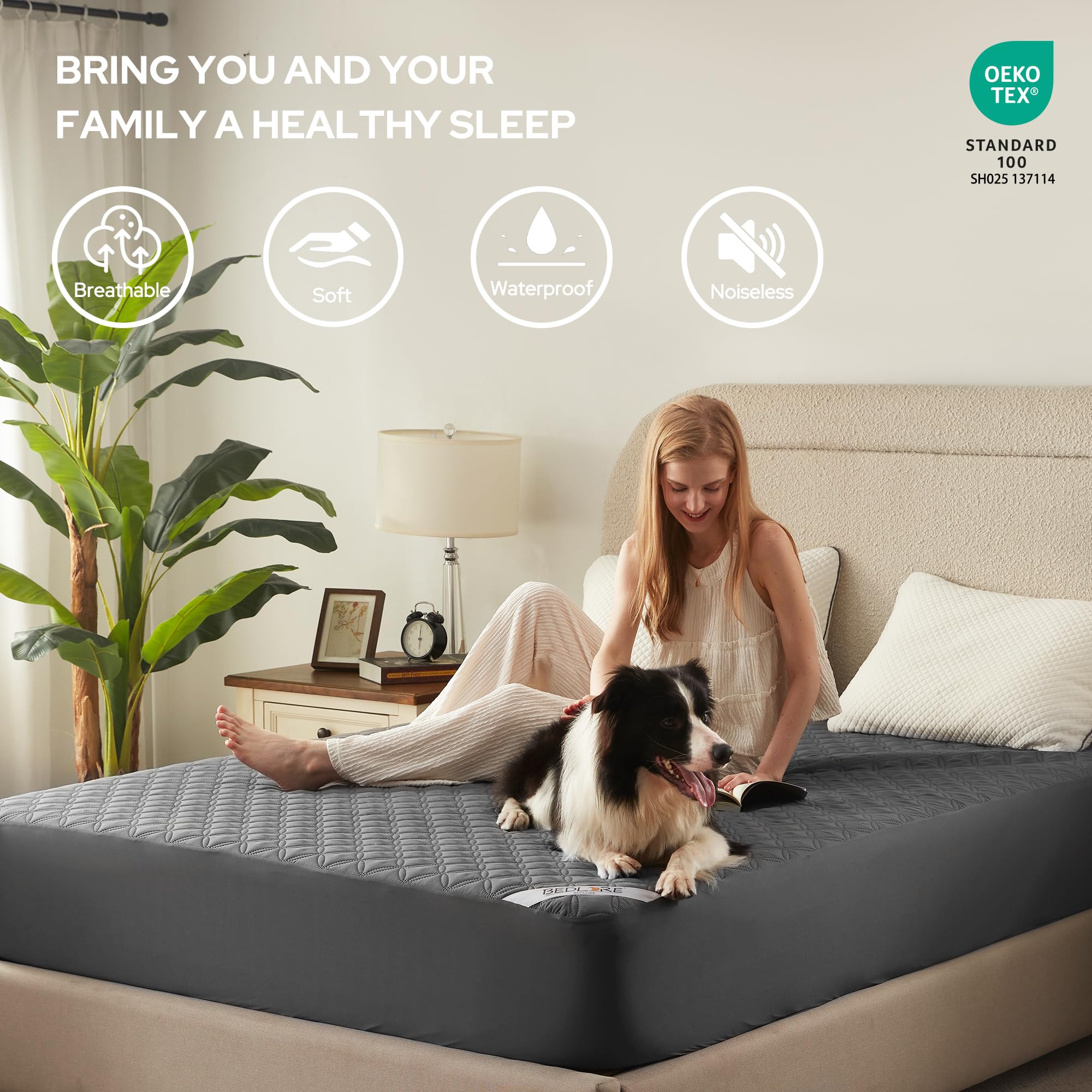 BEDLORE soft microfiber top layer delivers gentle, quiet comfort.