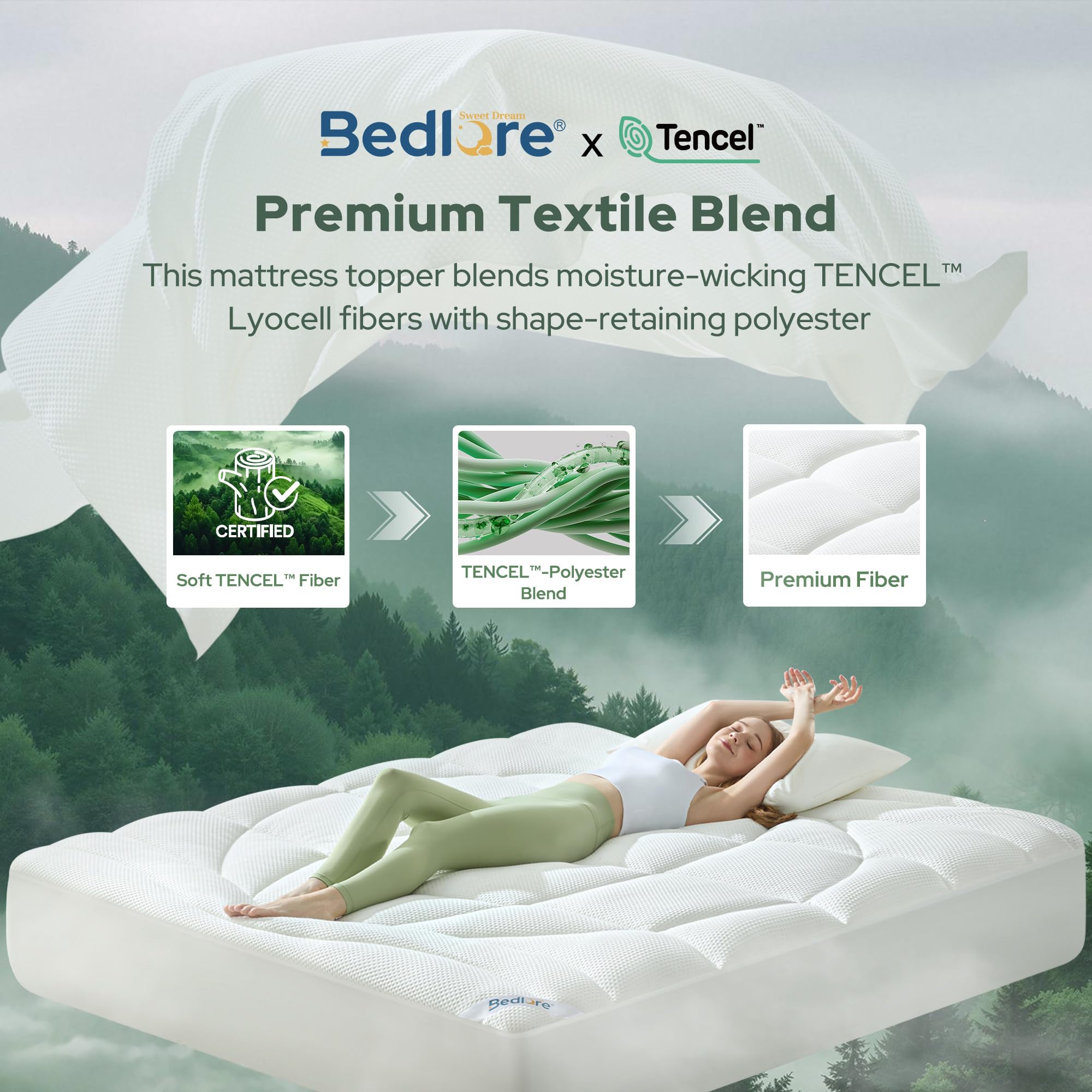 BEDLORE TENCEL blend texture detail emphasizes moisture-wicking softness.
