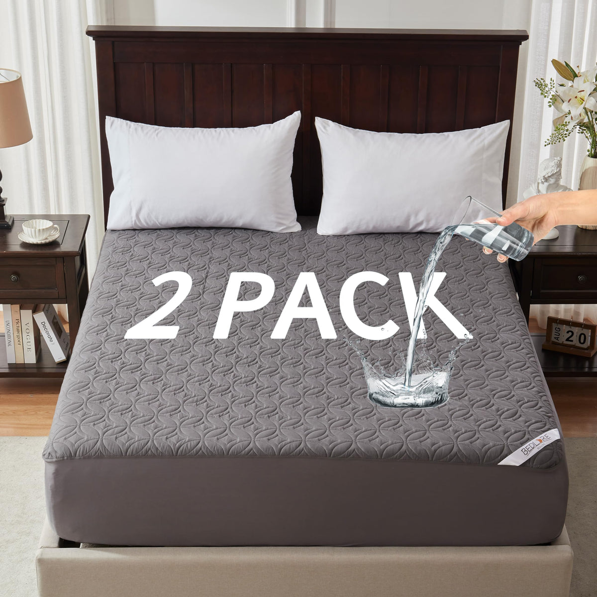 Bedlore top-view waterproof mattress protector for Twin XL keeps bed dry and comfortable.