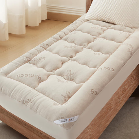 BEDLORE Twin XL pillow top topper with bamboo fabric for added comfort