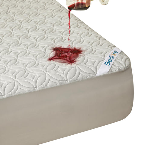 BEDLORE waterproof mattress protector full-size close-up shows quilted fabric and padding
