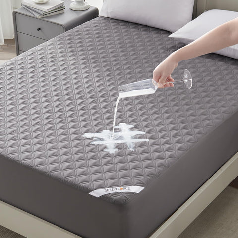 BEDLORE waterproof protector with deep-pocket fits up to 18 inches, guarding against spills.
