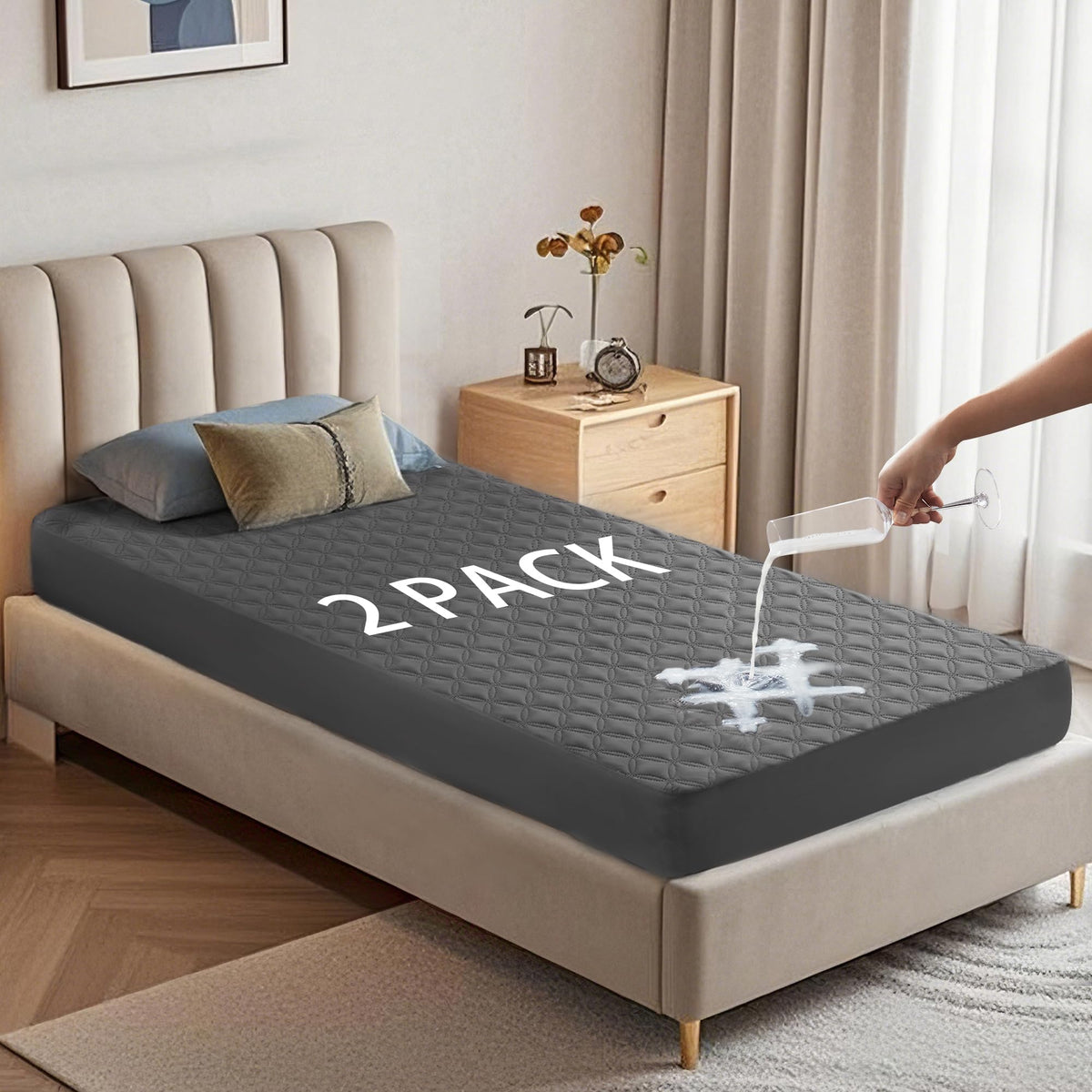 Bedlore Twin XL waterproof mattress protector protects against spills for peaceful sleep.