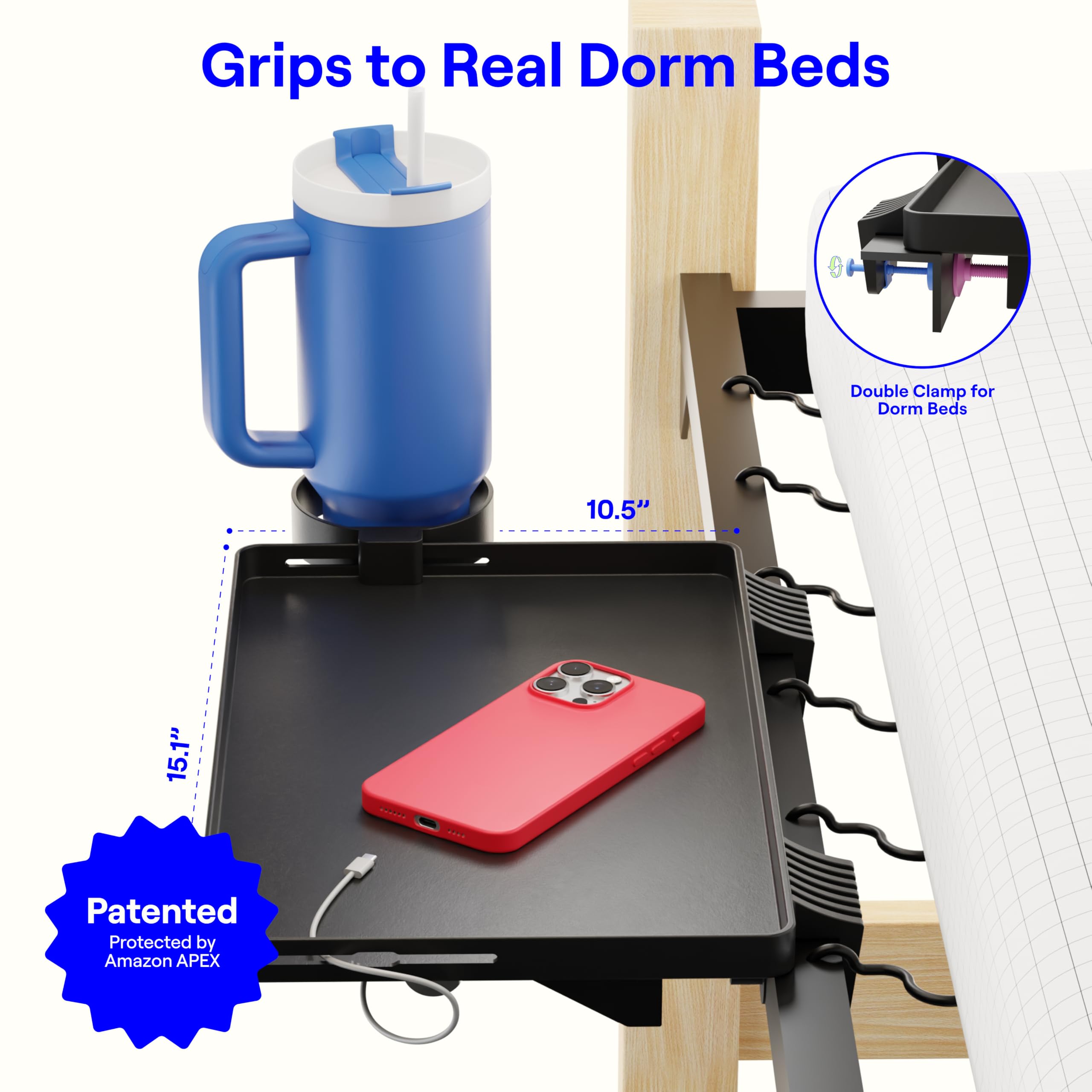 BedShelfie DormEssential phone holder keeps your device accessible beside bed.