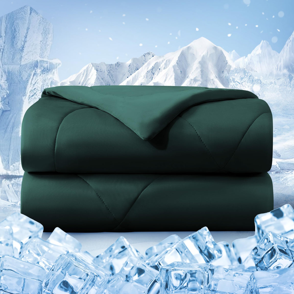 bedsmile cooling comforter queen emerald green top view highlights cooling design for hot sleepers