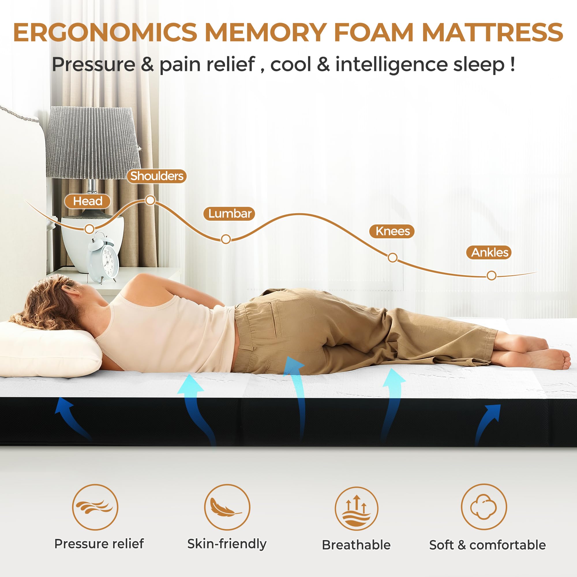 Bedsmile cooling gel memory foam layer contours body for comfort.