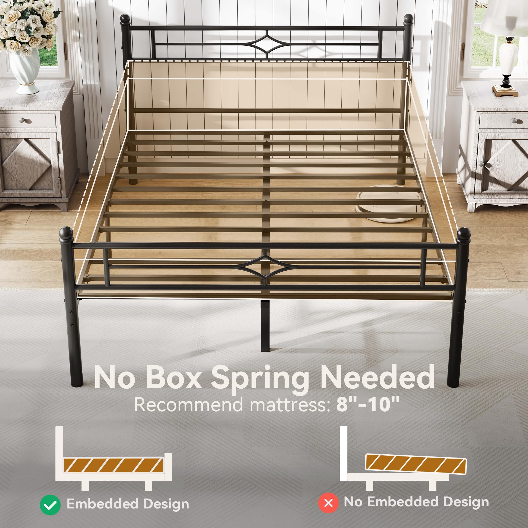 BedsPick Twin Bed Frame geometric headboard adds clean style.
