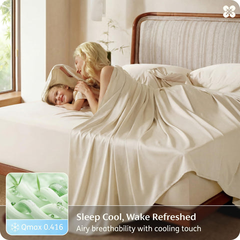 Bedsure 300TC sateen bamboo close-up highlights silky softness and luxe drape.