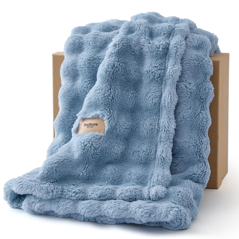 Bedsure 3D Fleece Bubble texture close-up highlights plush softness for cozy lounging.