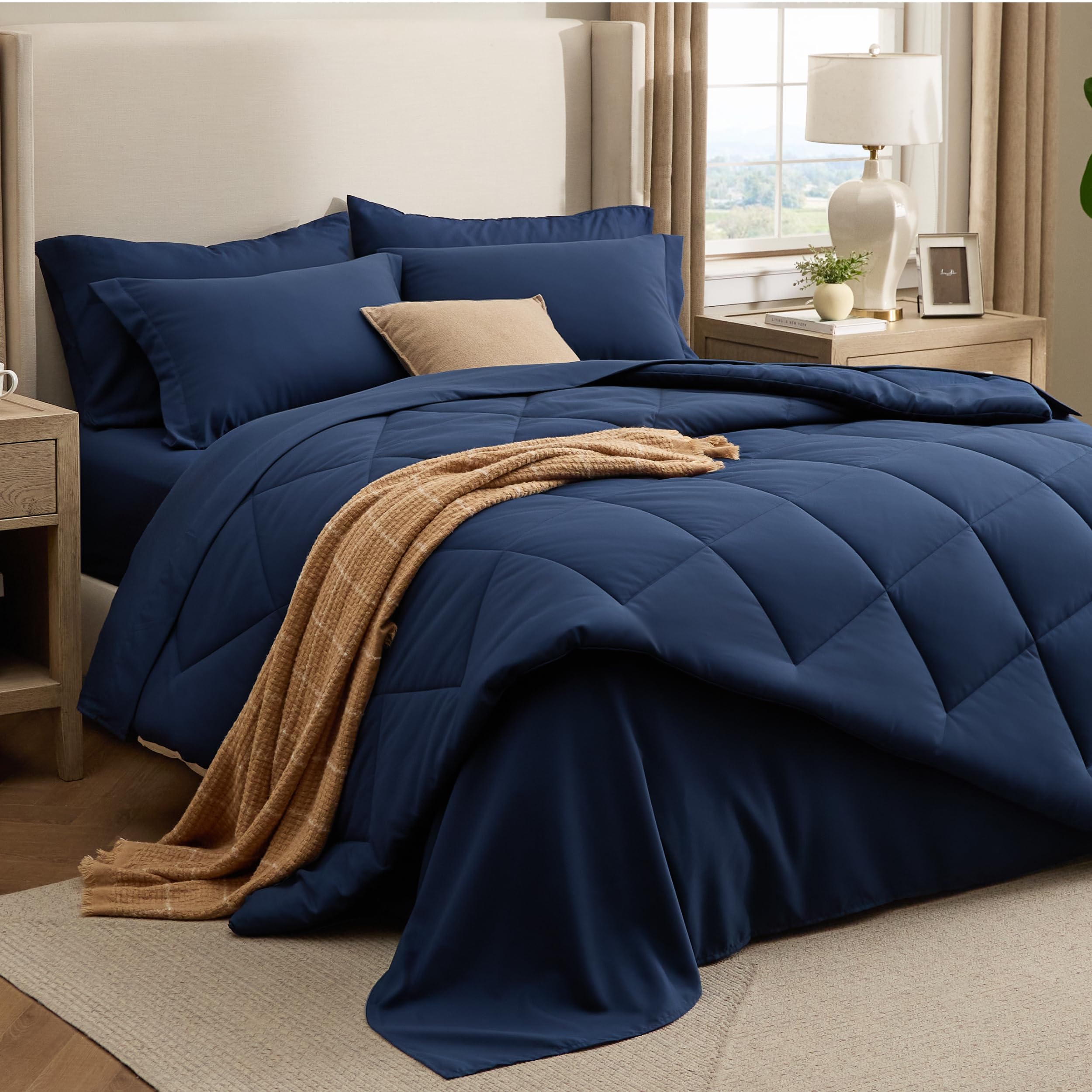 Bedsure 7-piece queen comforter set with hotel-inspired look and soft finish.