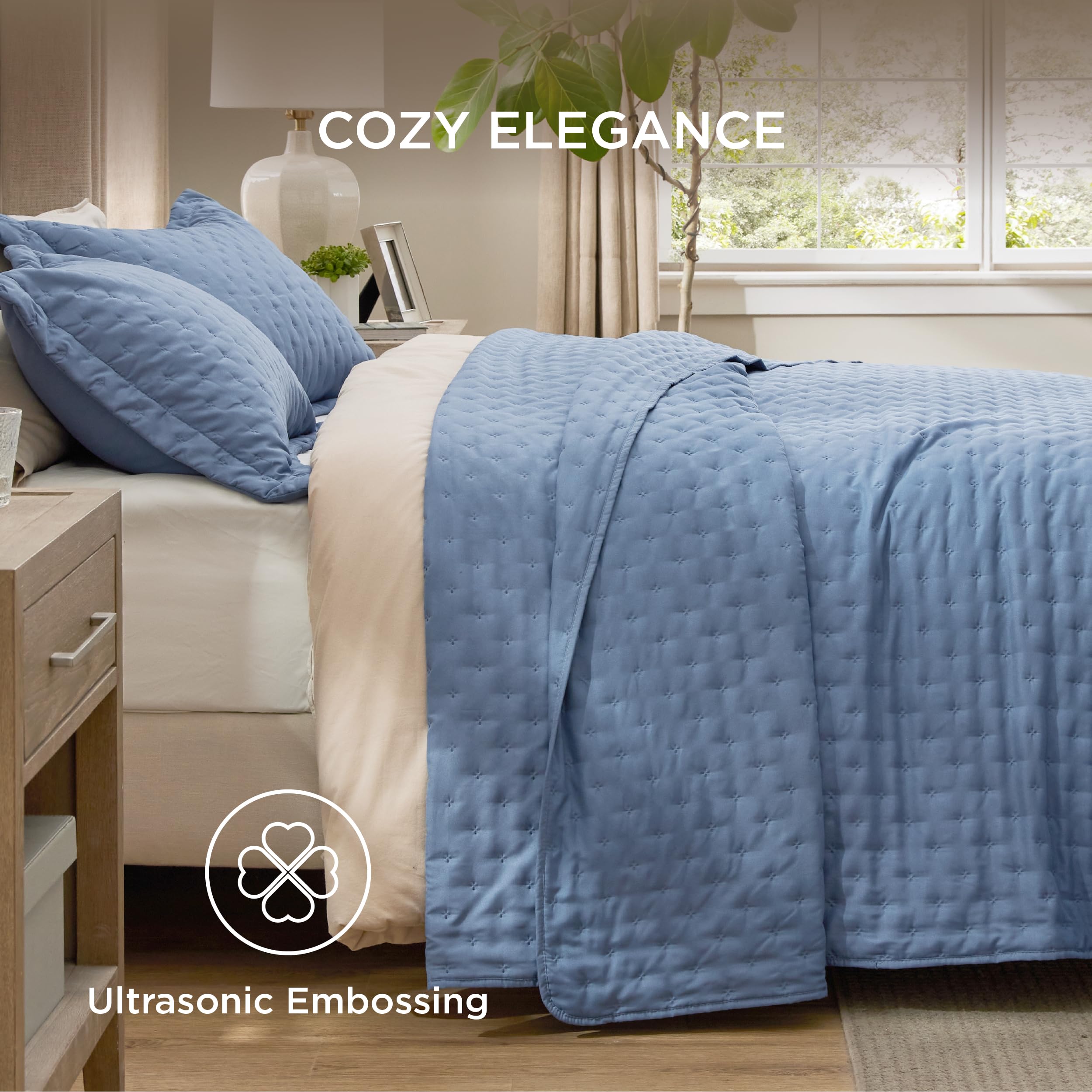 Bedsure all-season quilt with 85 GSM shell providing balanced warmth