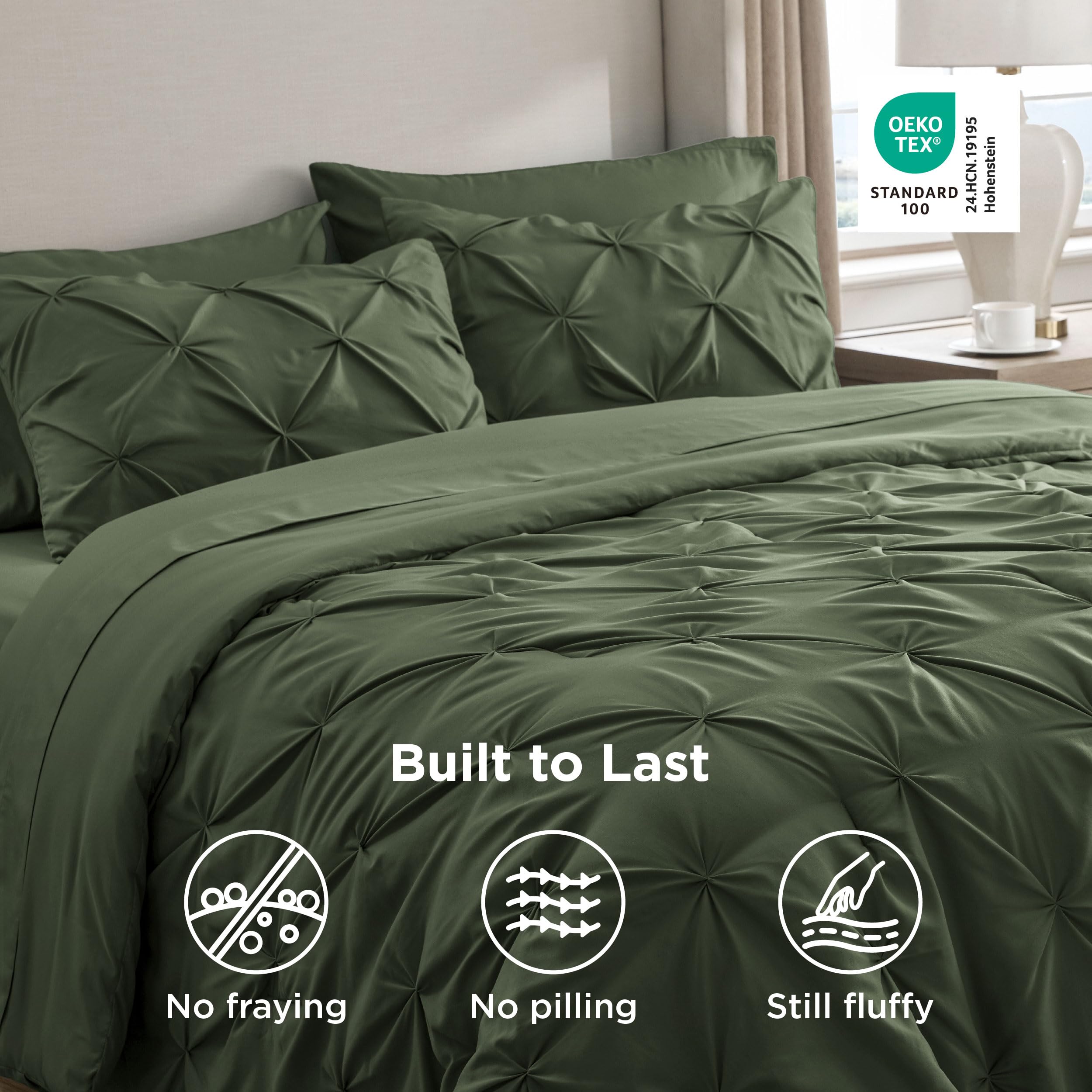 All-season temperature balance feature of Bedsure bedding in olive green