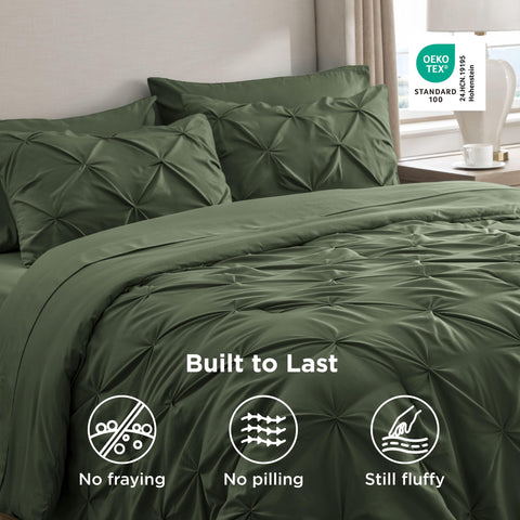 All-season temperature balance feature of Bedsure bedding in olive green