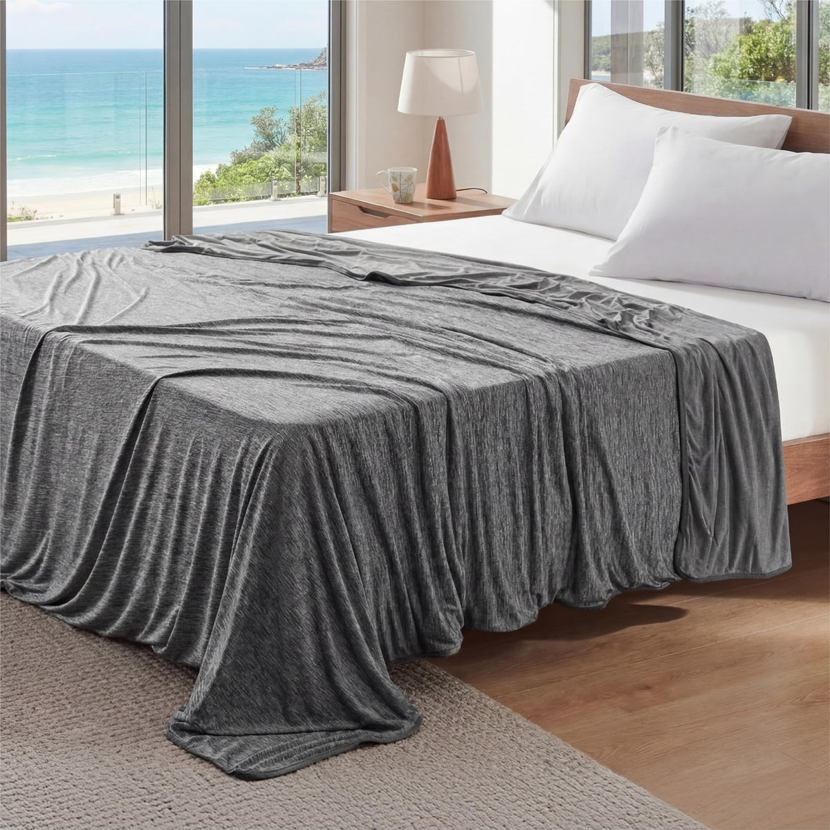 Bedsure arc-chill cooling fabric close-up showing instant cool touch for hot sleepers