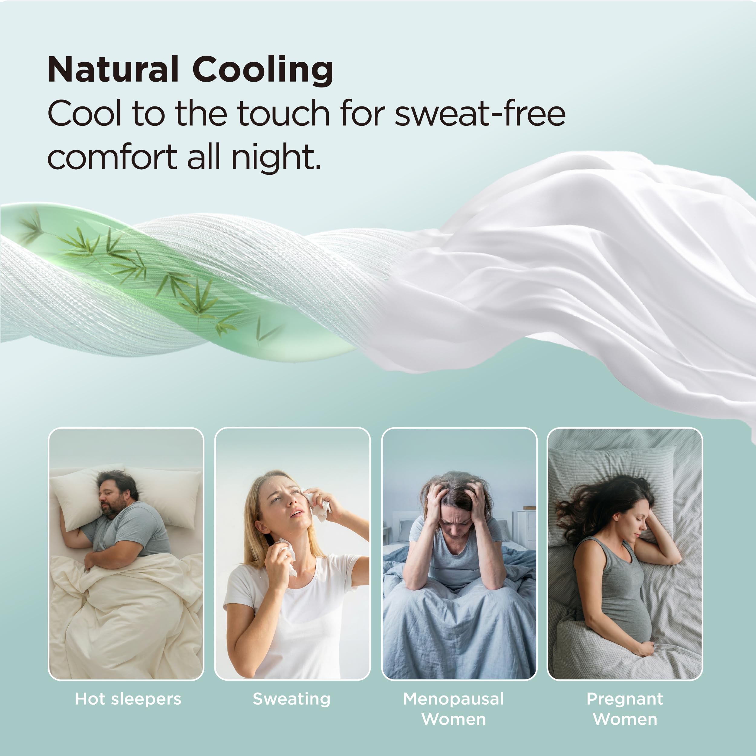 Bedsure cooling fabric close-up shows silky softness for hot sleepers.