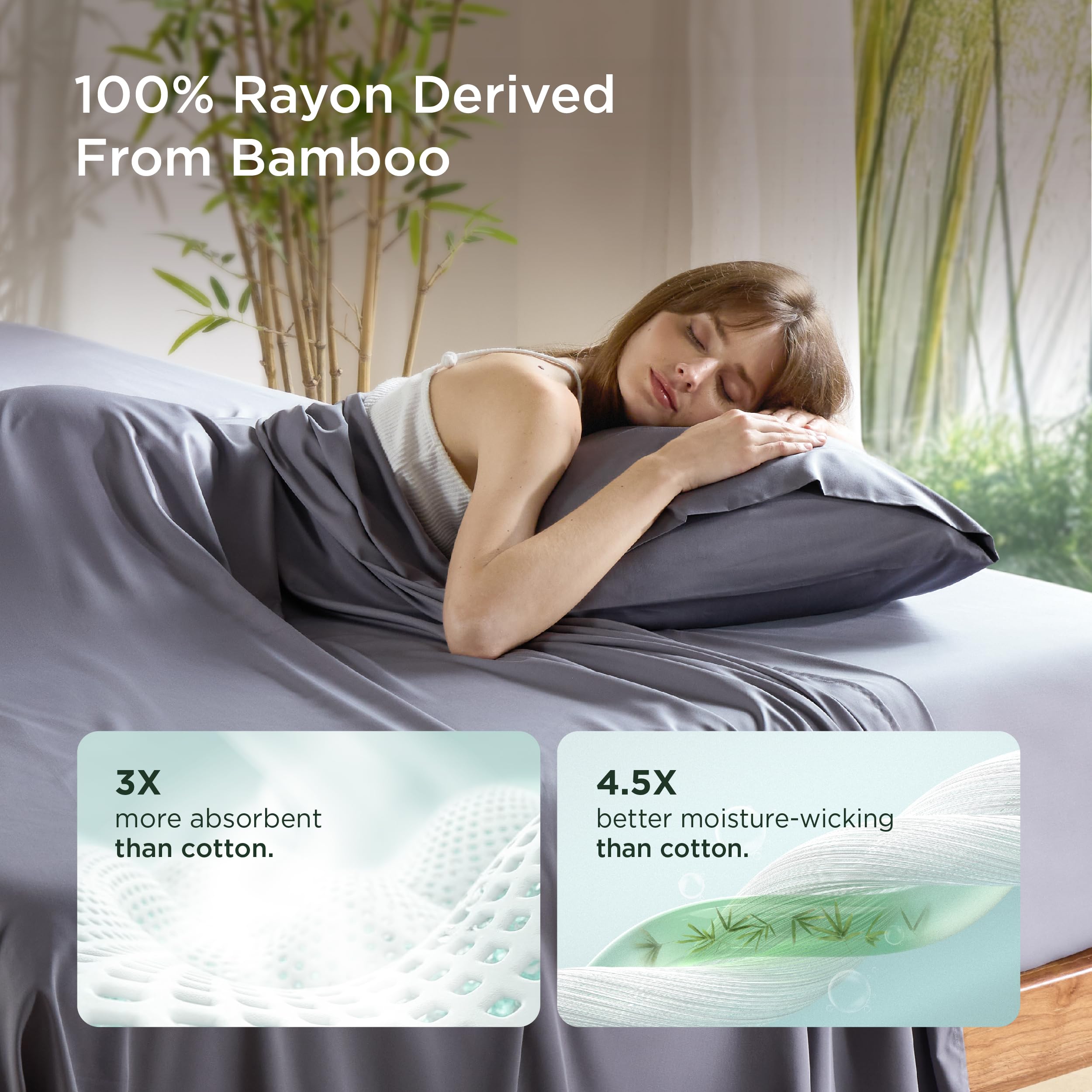 Bedsure bamboo-derived rayon close-up shows silky softness and a smooth twill weave.