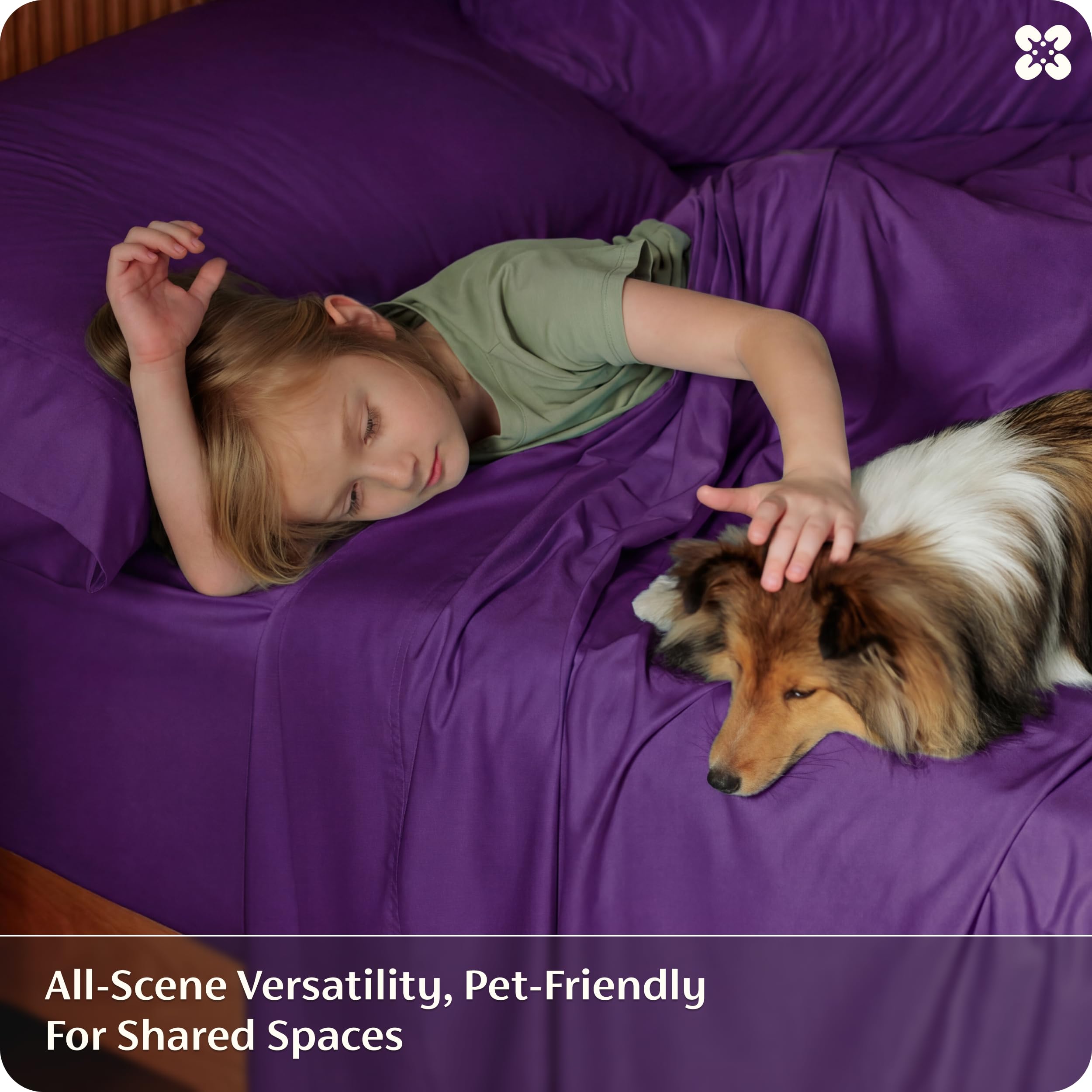 Bedsure breathable sheet set graphic highlights temperature regulation benefits.