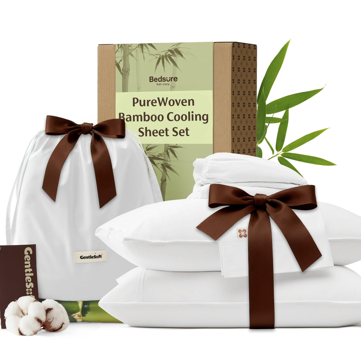 Bedsure bamboo viscose cooling sheets in a bedroom scene offer cool comfort.