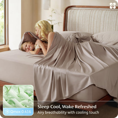 Bedsure bamboo viscose king sheets surface appears cooling to touch for hot sleepers.