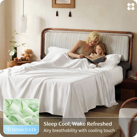 Bedsure bamboo viscose queen sheet set cooling texture demonstrates breathable comfort for hot sleepers.